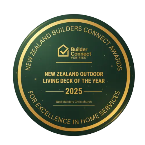At Deck Builders Christchurch, our awards include the New Zealand Outdoor Living Deck of the Year 2025 award, celebrating our standout craftsmanship.