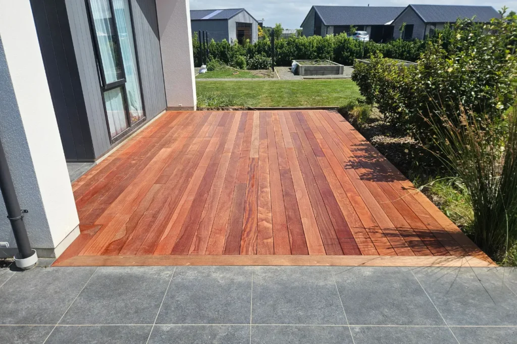 Spacious outdoor timber deck designed and built by deck builders christchurch.