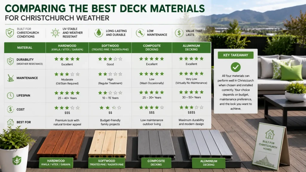 Comparison of the best deck materials for Christchurch weather