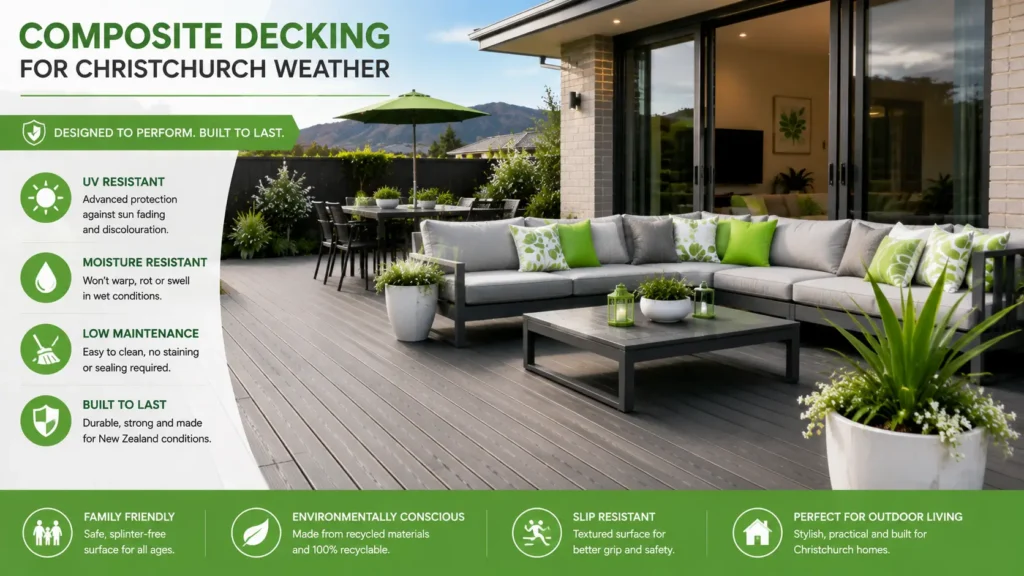 Composite decking designed for Christchurch weather conditions