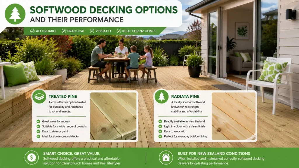 Treated pine and Radiata pine decking installed at a Christchurch home