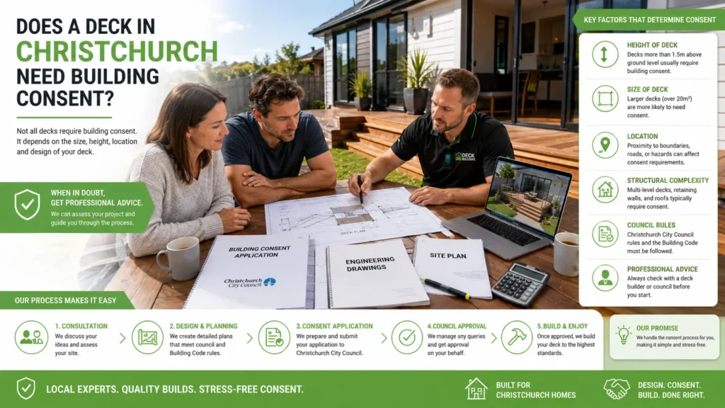 Homeowner reviewing deck building consent requirements in Christchurch.
