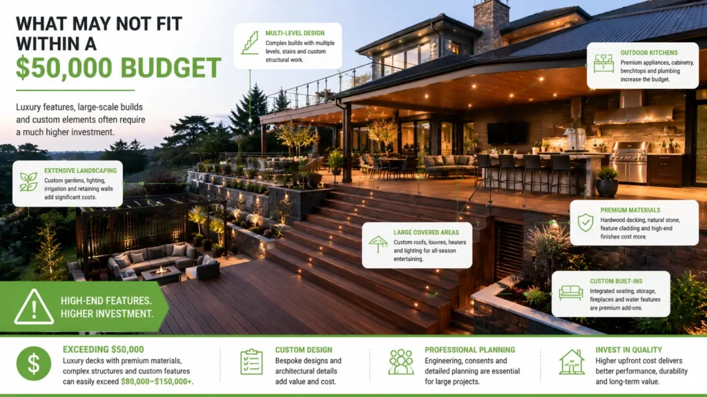 Luxury deck features that may exceed a $50,000 budget.