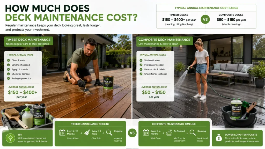 Comparison of timber deck maintenance and composite deck maintenance costs.