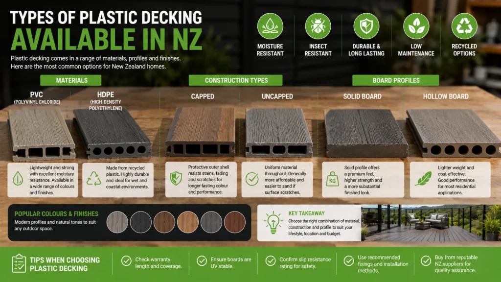 Different types of plastic decking boards available in New Zealand