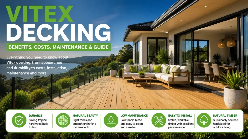 Modern home featuring a premium Vitex decking outdoor entertaining area with natural hardwood finish