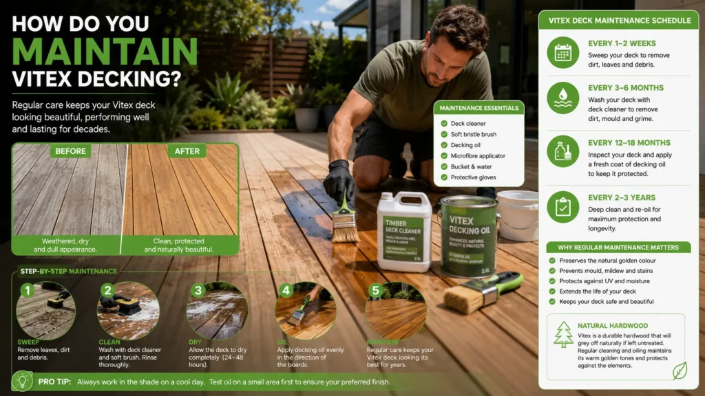 Maintaining Vitex decking with cleaning and protective oil