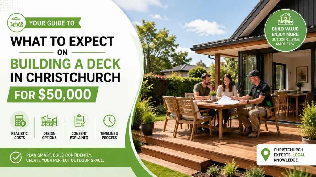 Modern timber deck built in Christchurch for a $50,000 budget.